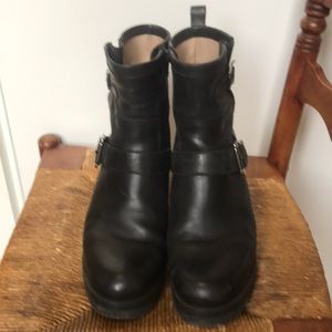 Black heeled motorcycle biker boots